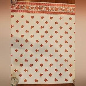 Vintage Wallpaper Roll Jaipur Style Coral and White 27.5"